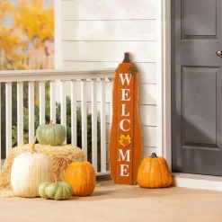 Set of 2 36"H Fall/Halloween Reversible Wood Pumpkin Porch Signs