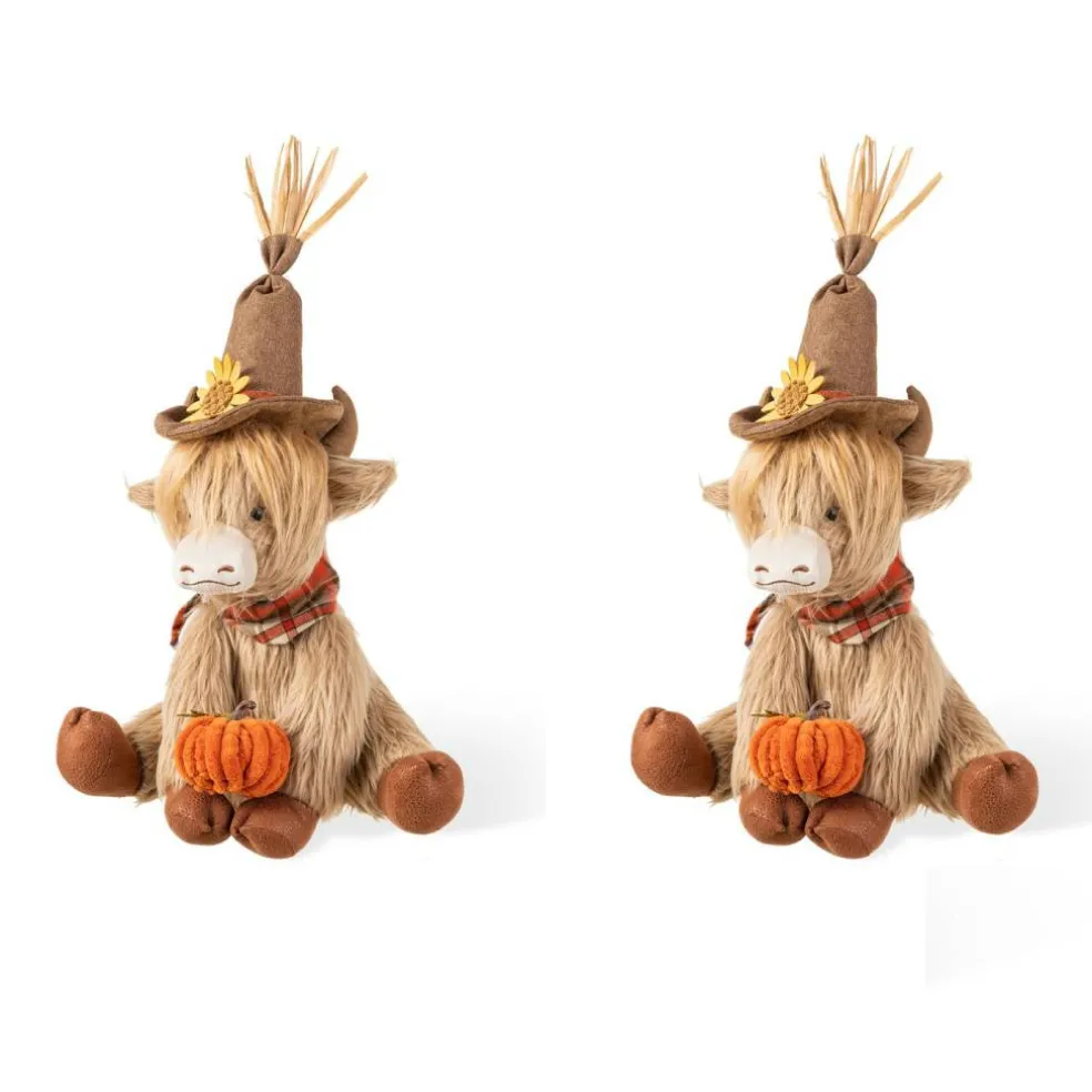 Set of 2 17.75"H Fall Highland Cow Shelf Sitter