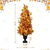 Set of 2 48"H Fall Lighted Maple Leaf and Sunflower Urn Porch Tree with Timer