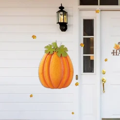 Set of 2 37.75"H Fall Metal Embossed Glitter Pumpkin Yard Stake