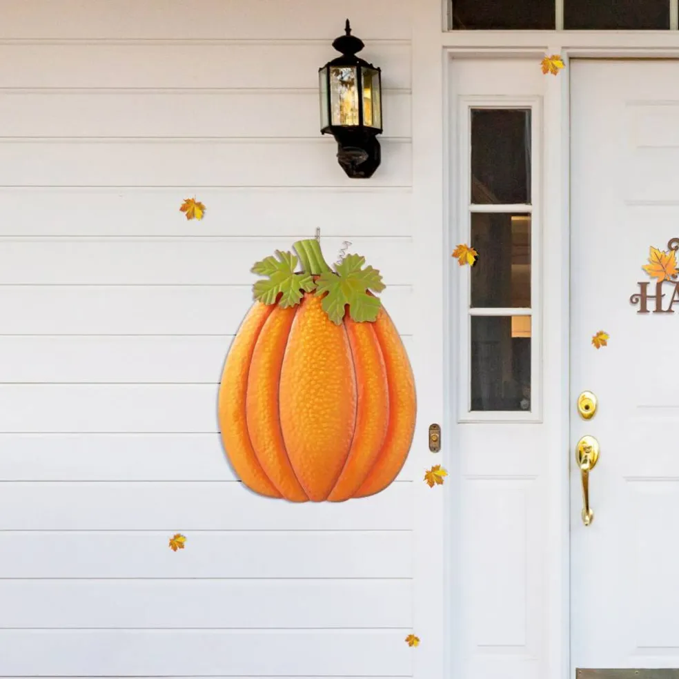 Set of 2 37.75"H Fall Metal Embossed Glitter Pumpkin Yard Stake
