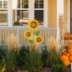 Set of 2 48.25"H Fall Metal Sunflowers Yard Stake