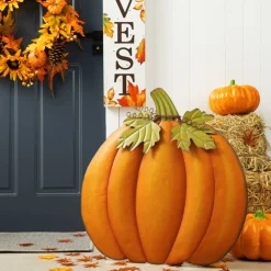 Set of 2 37.5"H Fall Oversized Metal Pumpkin Yard Stake or Wall Décor or Standing Decor