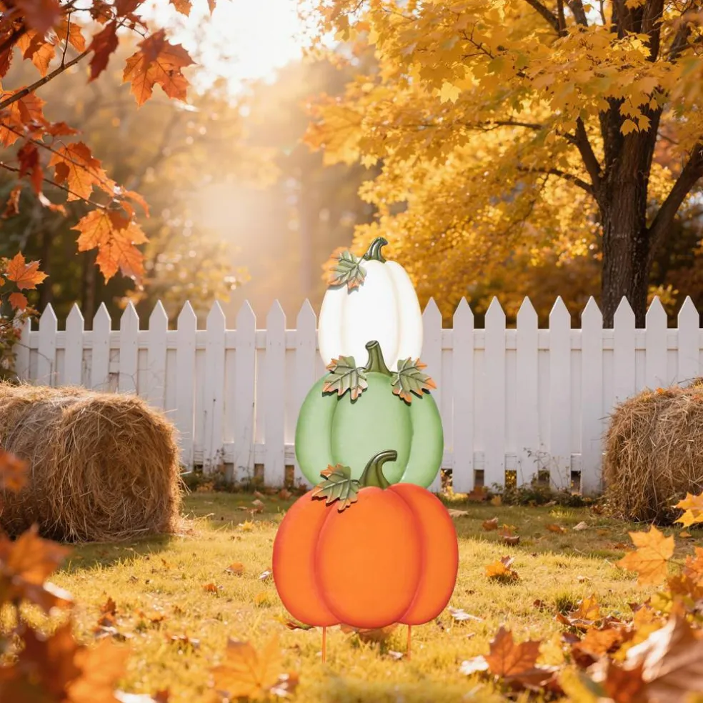 Set of 2 36"H Fall Stacked Pumpkin Yard Stake