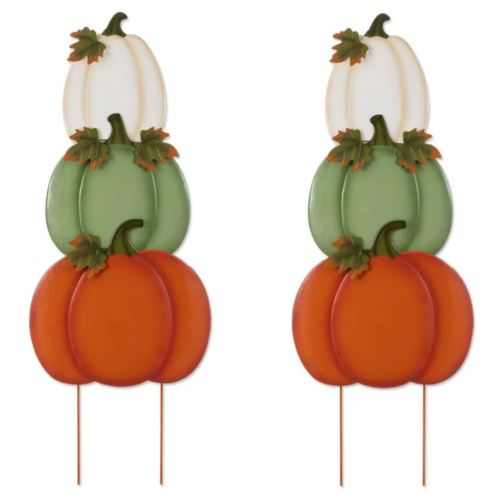Set of 2 36"H Fall Stacked Pumpkin Yard Stake