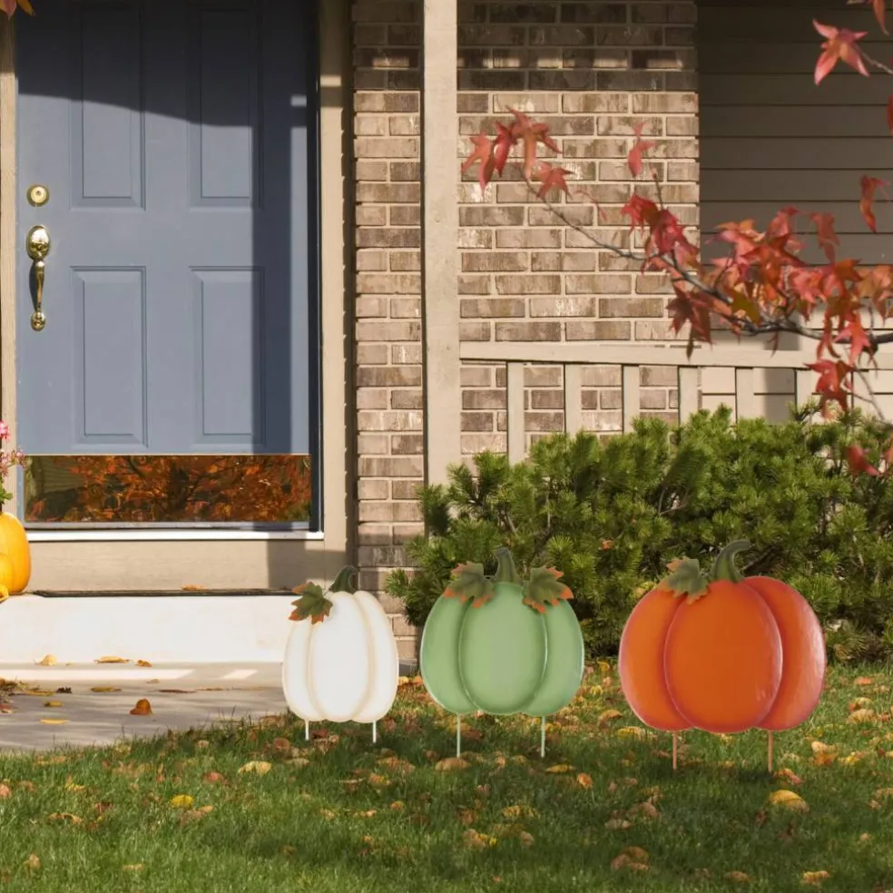 Set of 2 36"H Fall Stacked Pumpkin Yard Stake