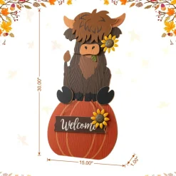 Set of 2 30"H Fall Wood Highland Cow Porch Decor