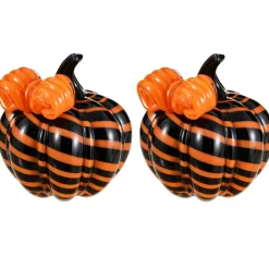 Set of 2 4.75"H Halloween Striped Glass Pumpkin with Bow