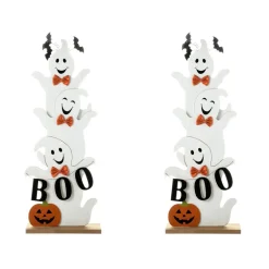 Set of 2 37.5"H Halloween Wooden Stacked Ghost Porch Decor