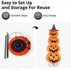 Set of 2 94.5"H Lighted Halloween 3D Foldable Fabric Jack-O-Lantern Outdoor Décor 420 Warm White LED Lights