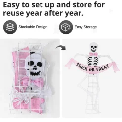 Set of 2 86.25"H Lighted Halloween 2D Pink Skeleton Outdoor Décor with 220 warm White LED Lights
