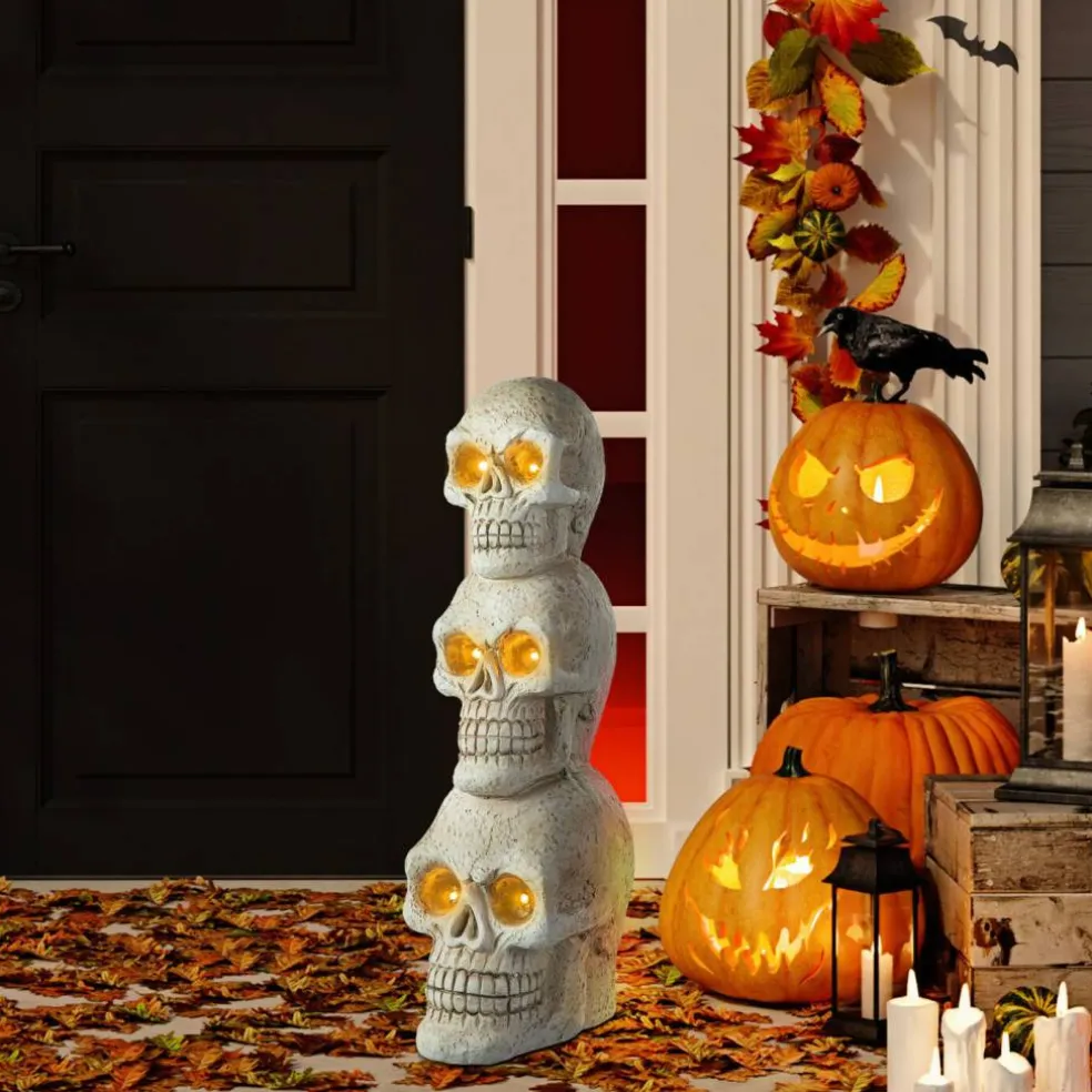 Set of 2 25.50"H Ligted Halloween MGO Skull Porch Decor with Timer