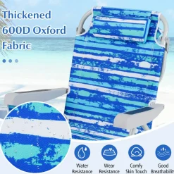 Set of 2 Lightweight Foldable Beach Chairs with Cup Holder and Storage Pockets