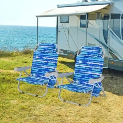 Set of 2 Lightweight Foldable Beach Chairs with Cup Holder and Storage Pockets