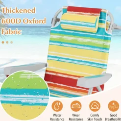 Set of 2 Lightweight Foldable Beach Chairs with Cup Holder and Storage Pockets