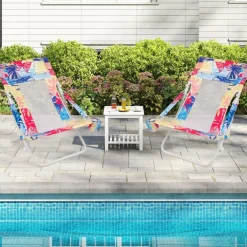 Set of 2 Metal Oxford Sling Beach Chair with Cup Holder