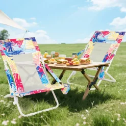 Set of 2 Metal Oxford Sling Beach Chair with Cup Holder