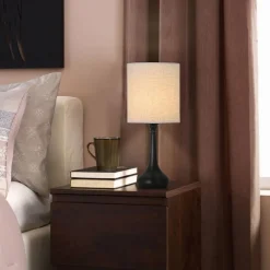 Set of 2 Modern Black Table Lamps – Compact Nightstand Lamps with Fabric Shade for Bedroom, Office, and Living Room