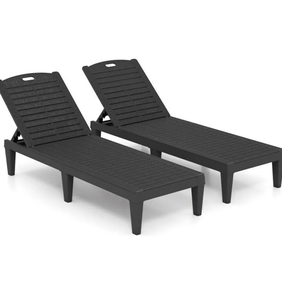 Set of 2 Outdoor Chaise Lounge Chairs with Adjustable Backrests