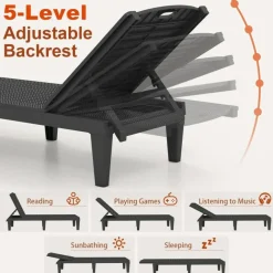 Set of 2 Outdoor Chaise Lounge Chairs with Adjustable Backrests