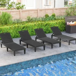 Set of 2 Outdoor Chaise Lounge Chairs with Adjustable Backrests
