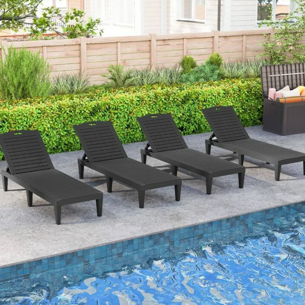 Set of 2 Outdoor Chaise Lounge Chairs with Adjustable Backrests