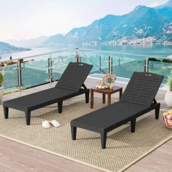Set of 2 Outdoor Chaise Lounge Chairs with Adjustable Backrests