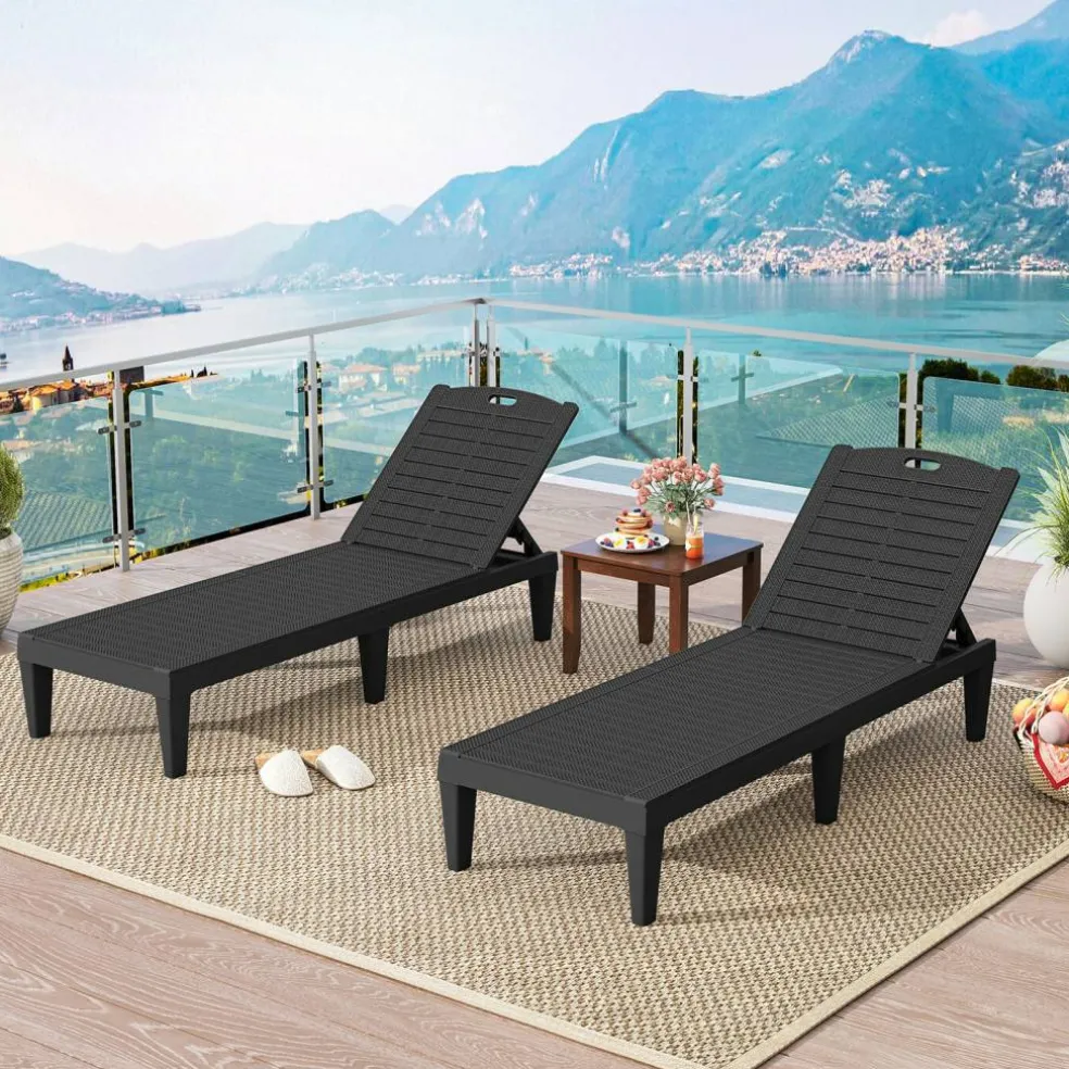 Set of 2 Outdoor Chaise Lounge Chairs with Adjustable Backrests