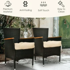 Set of 2 Outdoor Indoor Chair Cushions with Thick Cotton Filling and Reversible Design