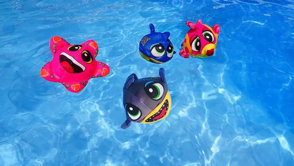 Set of 4 Pink and Yellow Fish Splasher Bombs Outdoor Pool Game 5"