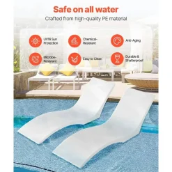 Set of 2 Pool Lounge Chairs, Floating Chaise Loungers for Pools & Sun Decks