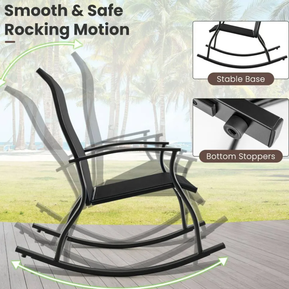 Set of 2 Rocking Chairs for Patio with Comfortable Backrest and Anti-Slip Pads