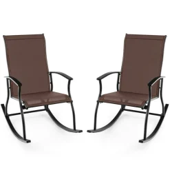 Set of 2 Rocking Chairs for Patio with Comfortable Backrest and Anti-Slip Pads