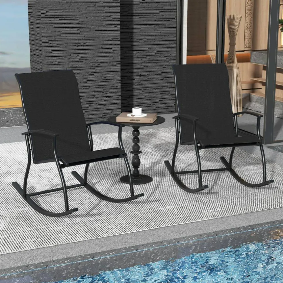 Set of 2 Rocking Chairs for Patio with Comfortable Backrest and Anti-Slip Pads