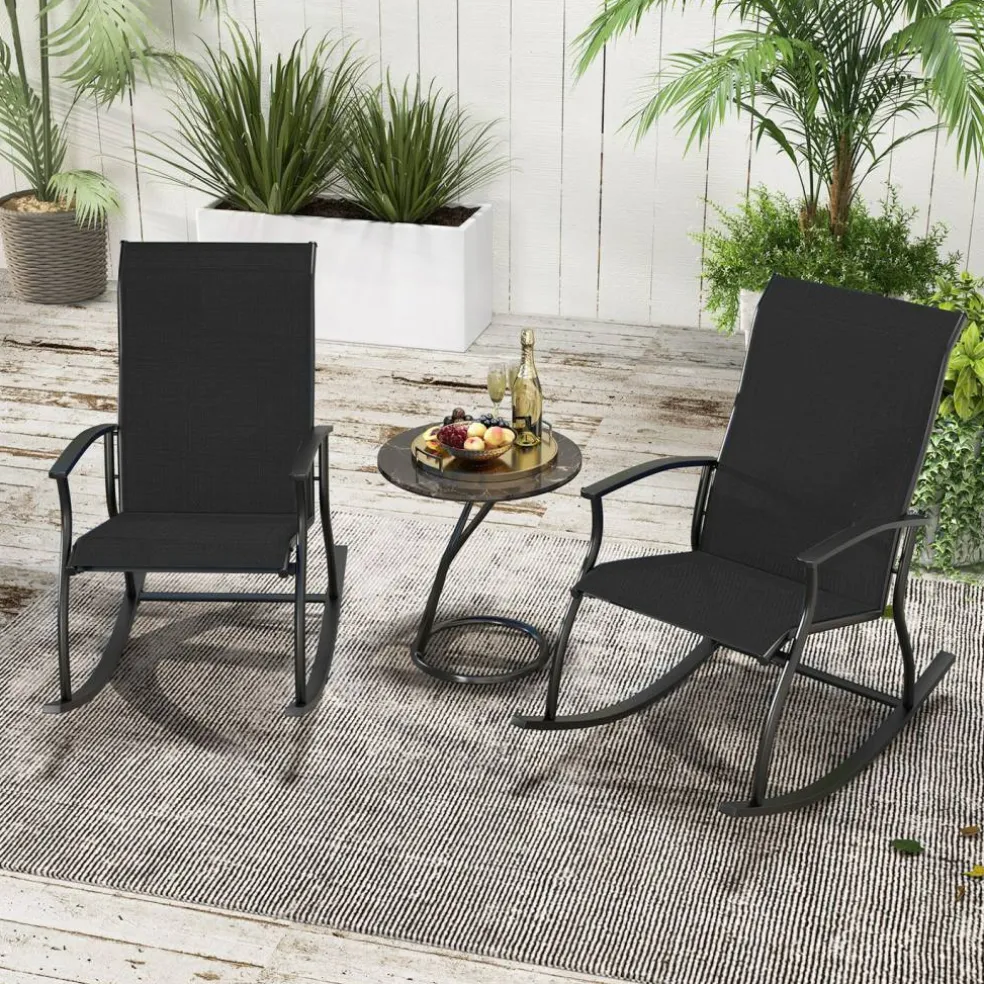 Set of 2 Rocking Chairs for Patio with Comfortable Backrest and Anti-Slip Pads