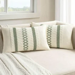Set of 2 Sage Green Boho Decorative Pillow Covers 12x20 Inch Farmhouse Rustic Couch Throw Pillows