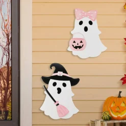 Set of 2 S/2 28"H Halloween Metal Ghosts Yard Stake