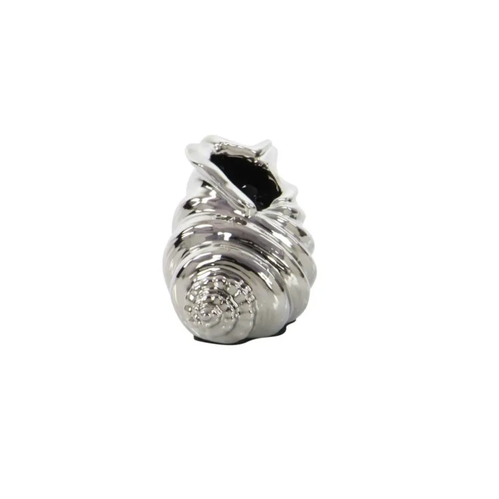 Set of 3 Silver Ceramic Coastal Shell Sculpture, 8", 7", 6"