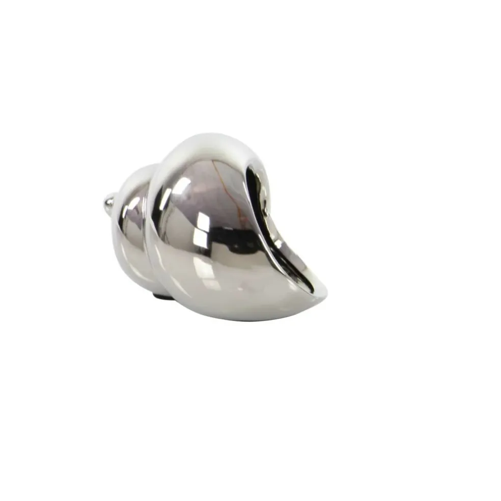 Set of 3 Silver Ceramic Coastal Shell Sculpture, 8", 7", 6"