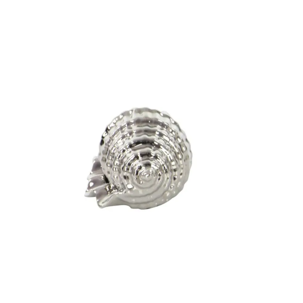 Set of 3 Silver Ceramic Coastal Shell Sculpture, 8", 7", 6"