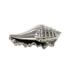 Set of 3 Silver Ceramic Coastal Shell Sculpture, 8