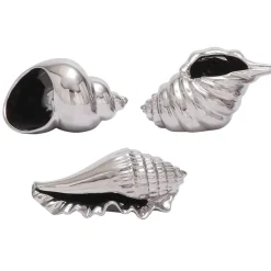 Set of 3 Silver Ceramic Coastal Shell Sculpture, 8