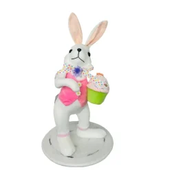 15.25" Set of 2 Styrofoam Standing Bunnies with Cupcake - White and Pastel Spring Decorations- Easter Home Decor (MT26006)