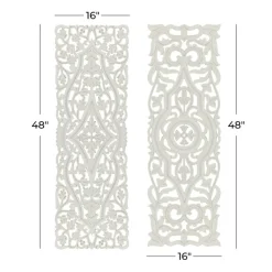 Set of 2 White Mango Wood Farmhouse Abstract Wall Decor, 16" x 48"