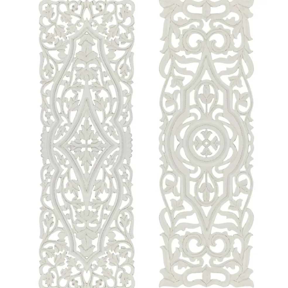 Set of 2 White Mango Wood Farmhouse Abstract Wall Decor, 16" x 48"