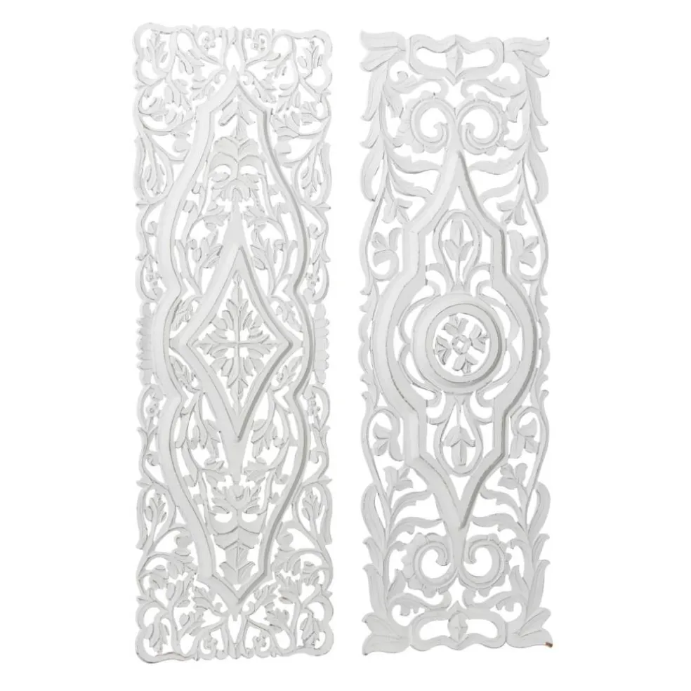 Set of 2 White Mango Wood Farmhouse Abstract Wall Decor, 16" x 48"
