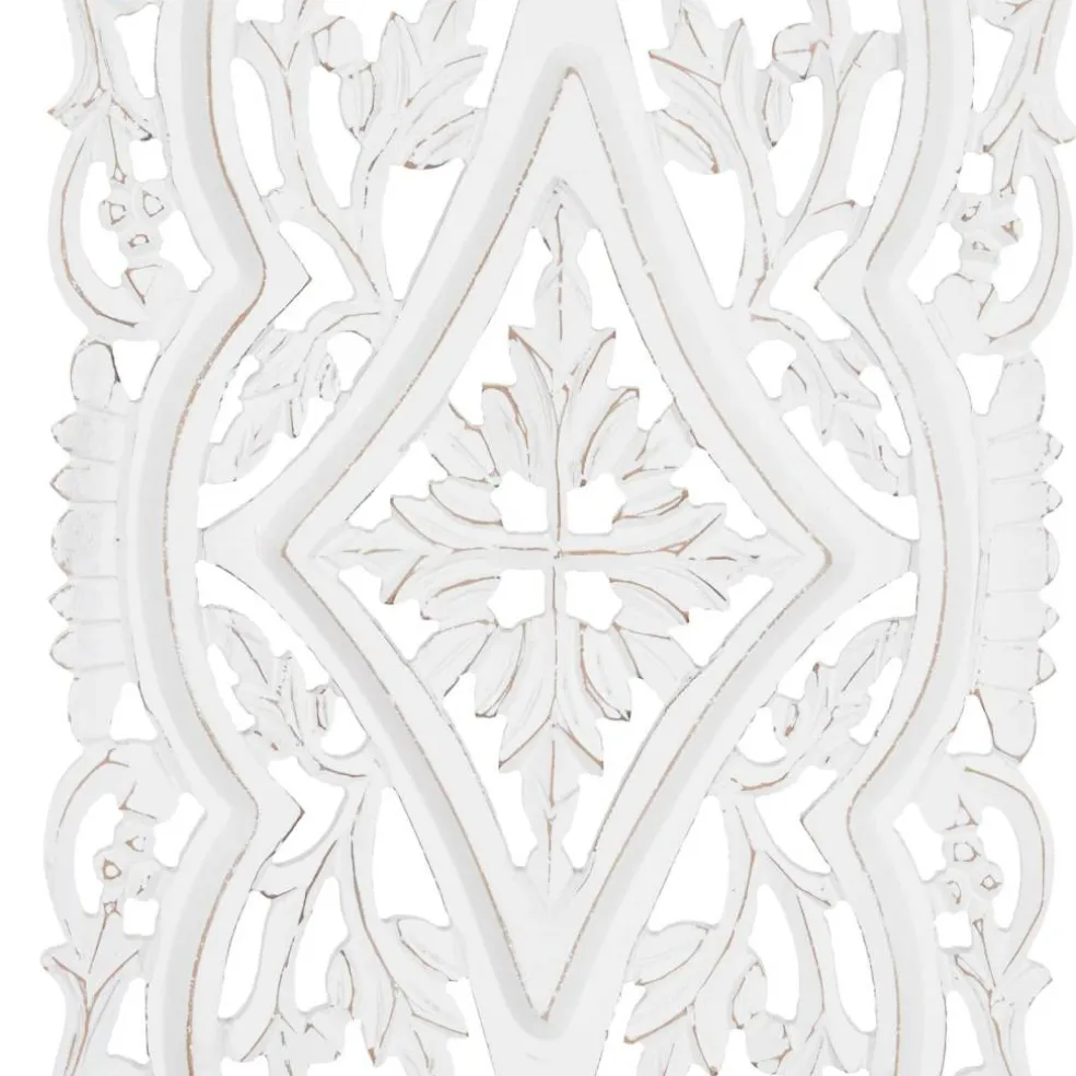 Set of 2 White Mango Wood Farmhouse Abstract Wall Decor, 16" x 48"