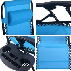 Set of 2 Zero Gravity Steel Frame Reclining Chairs with Lockable Positions and Removable Headrest, Tray