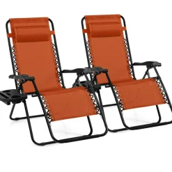 Set of 2 Zero Gravity Steel Frame Reclining Chairs with Lockable Positions and Removable Headrest, Tray