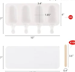 3 Set Popsicle Molds with Lids & 100 Pcs Wooden Sticks | Standard Size 4-Cavity Silicone Ice Pop Mold for Cakesicles, Cake Pops & Ice Cream | BPA-Free, Freezer & Oven Safe